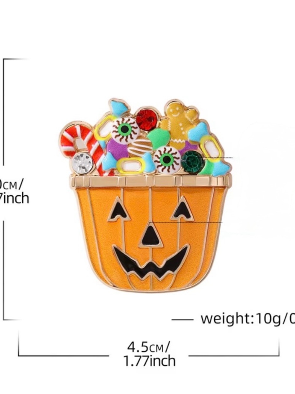 Halloween Pumpkin Candy Pin - Orange Trick-or-Treat Brooch - Picture 3 of 3
